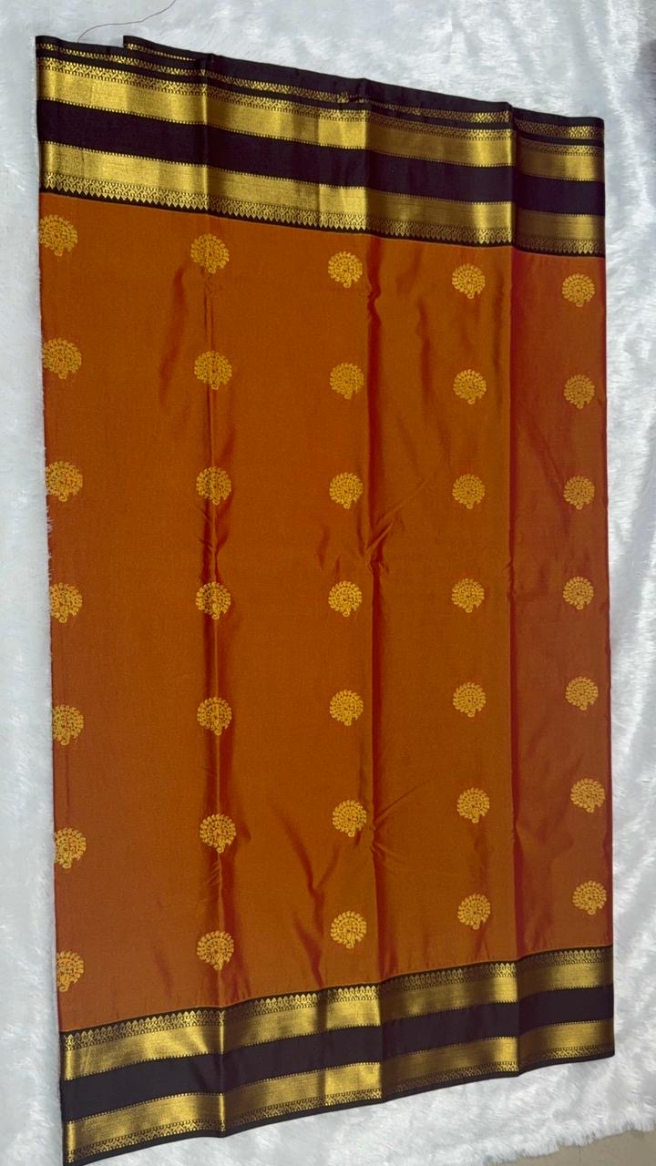 Rust Orange Premium Kanchi Silk Sarees