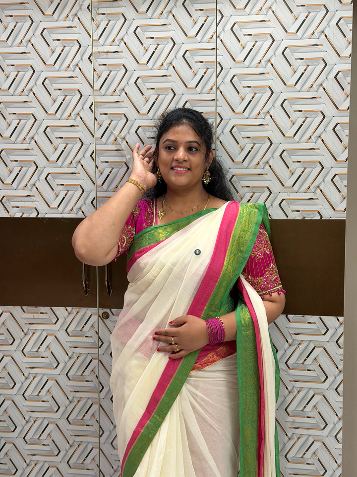 Kanchi Border Mul Cotton Sarees