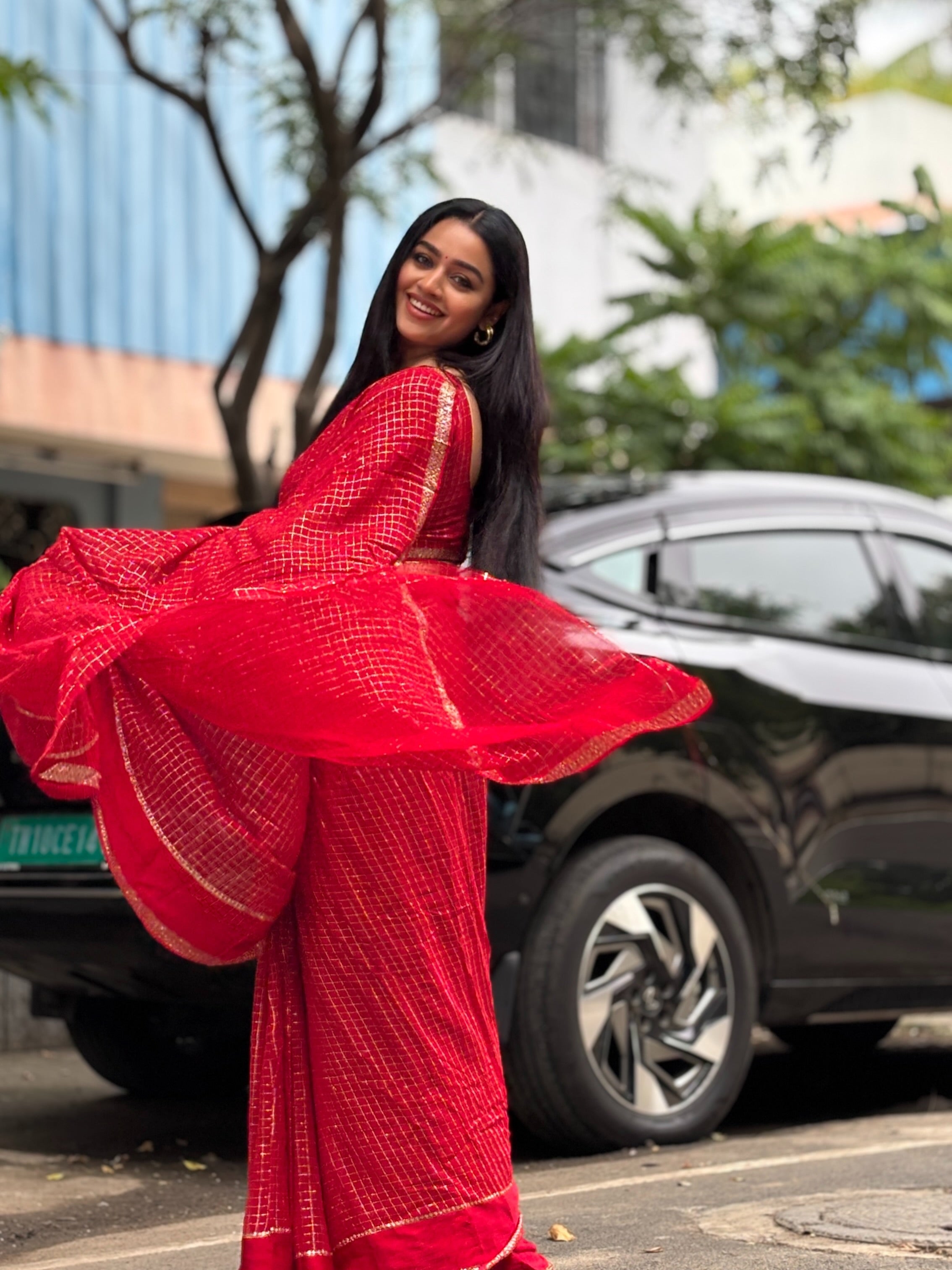 Viscose checked Sarees