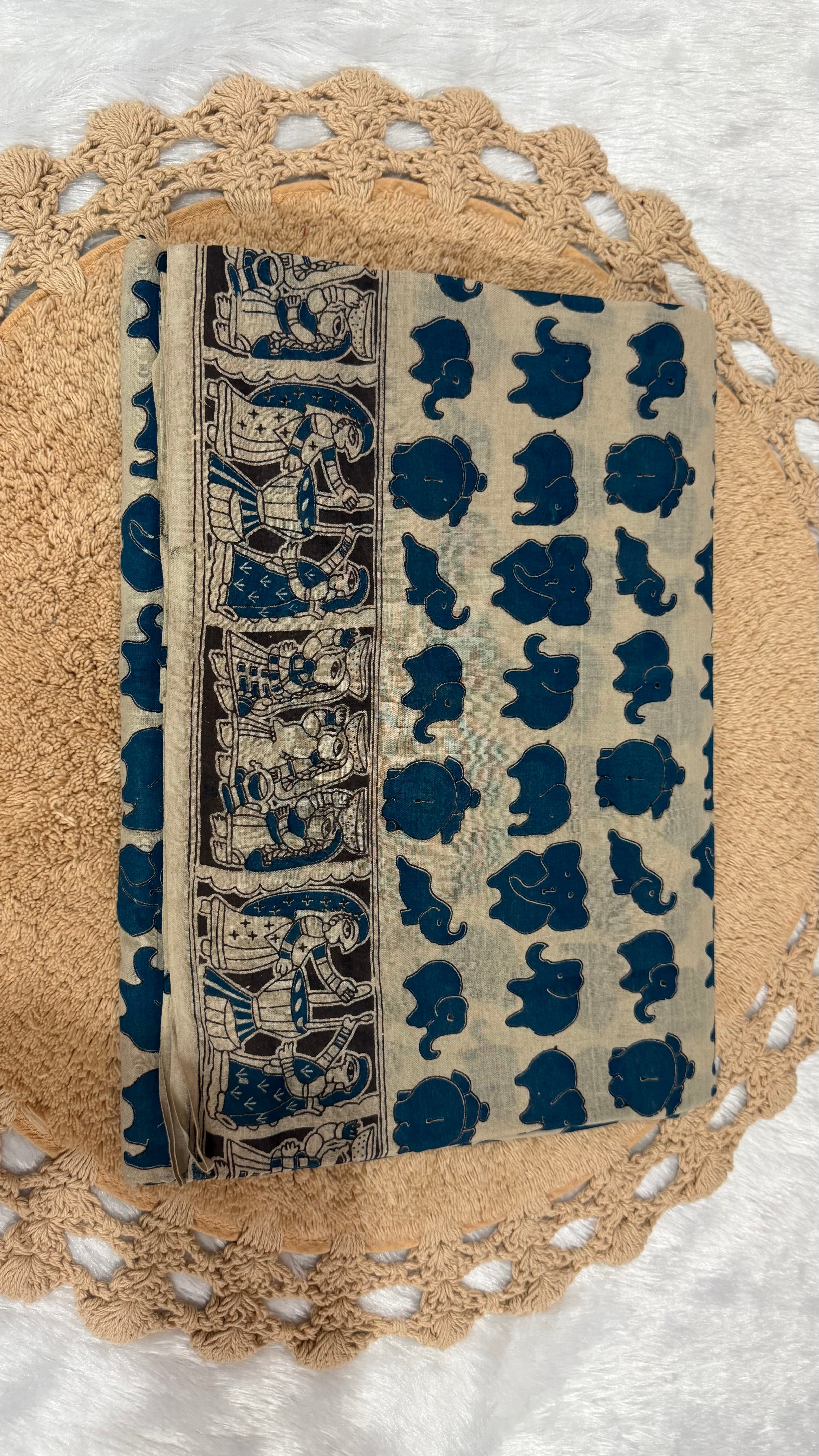 Kalamkari Cotton Sarees- Small Elephant