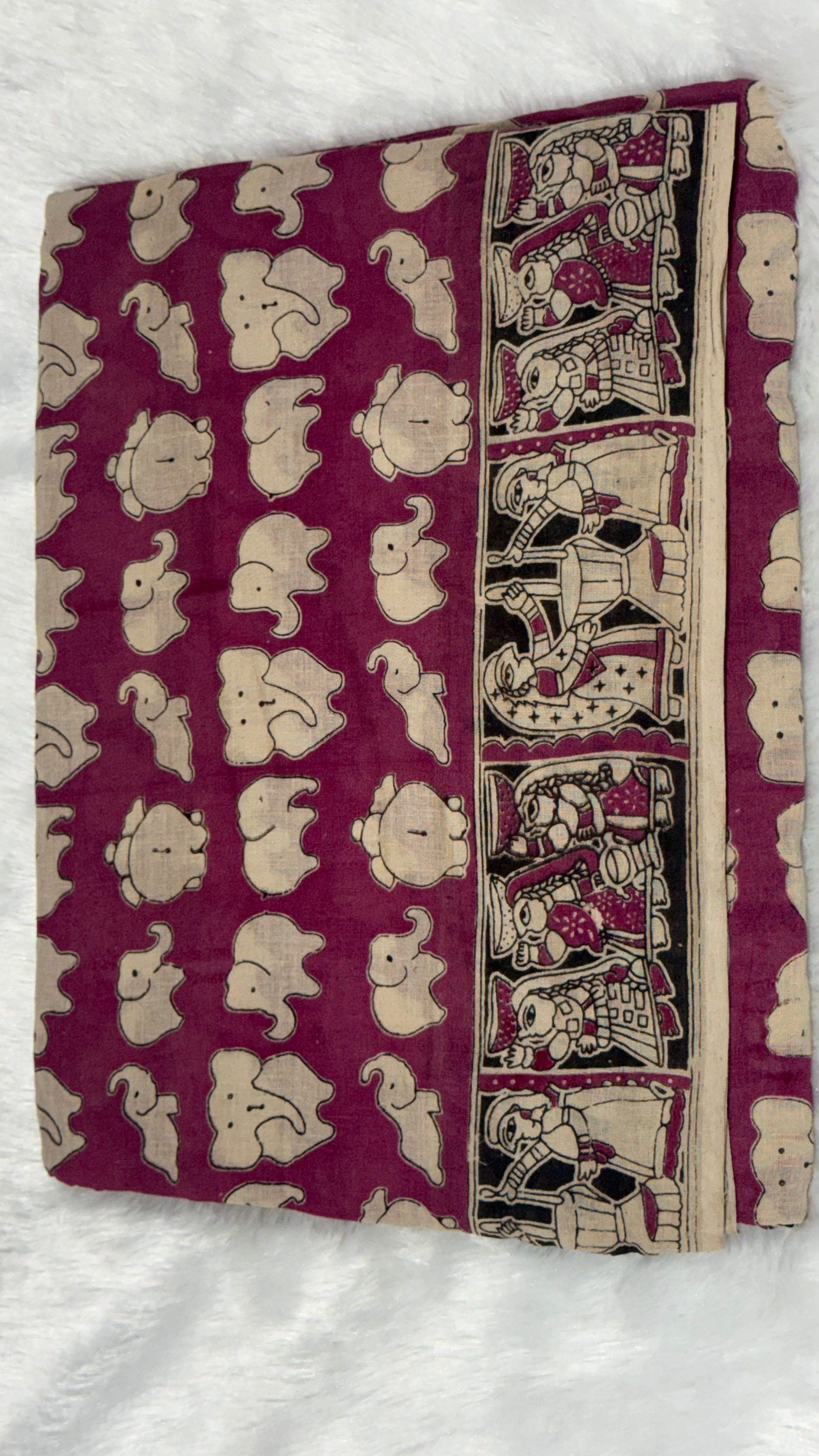 Kalamkari Cotton Sarees- Small Elephant