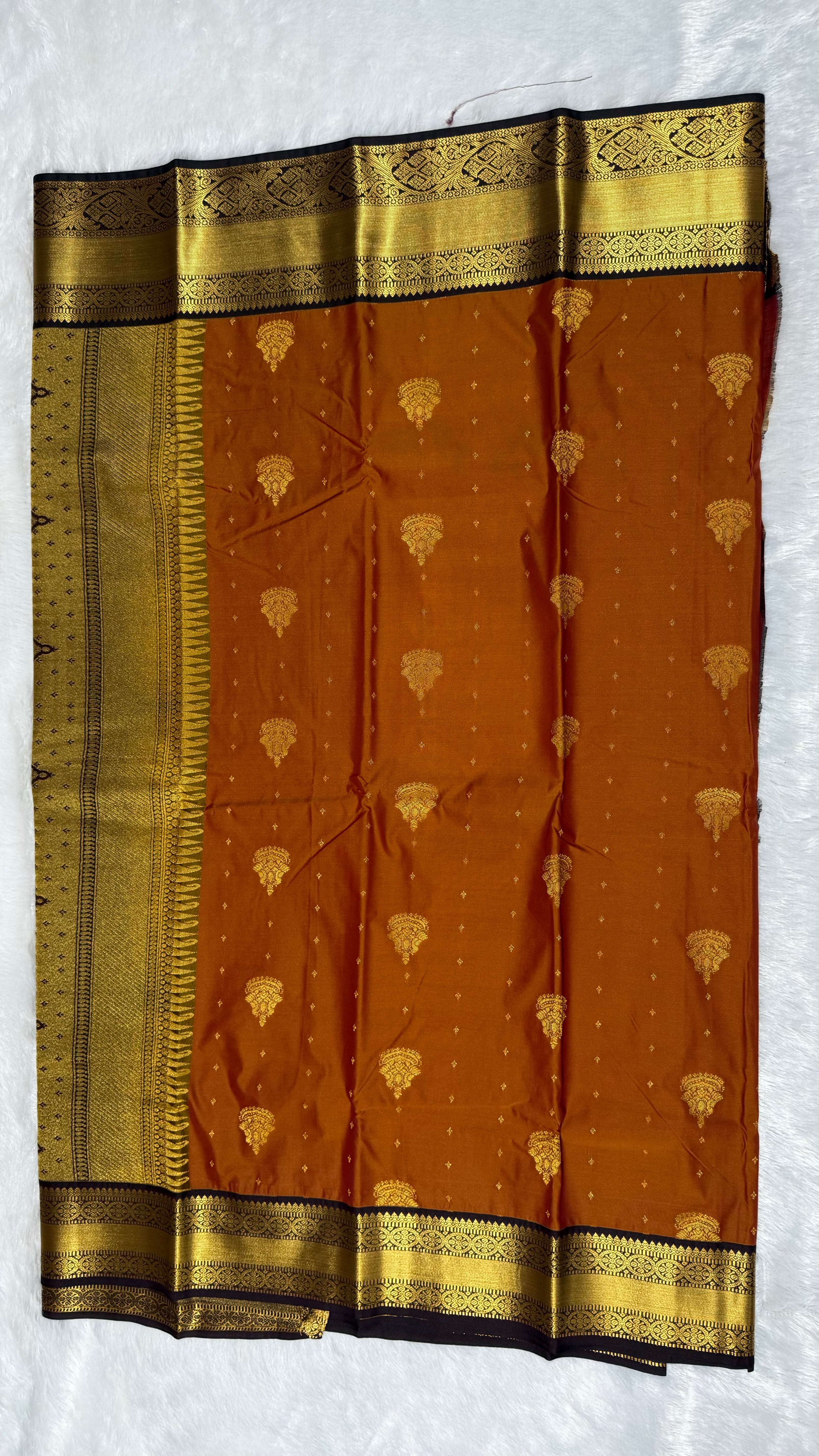 Rust Orange Premium Kanchi Silk Sarees