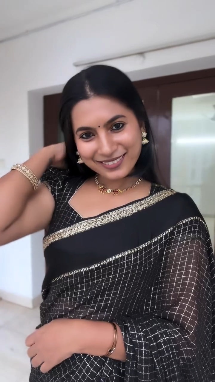 Viscose checked Sarees